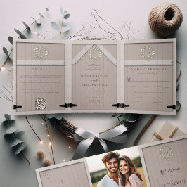 Convite Com Dobra Tripla Casamento Elegante Da Madeira Eucalyptus Crest