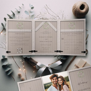 Convite Com Dobra Tripla Casamento Elegante Da Madeira Eucalyptus Crest