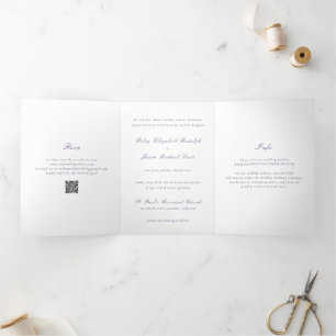 Convite Com Dobra Tripla Casamento elegante de código QR roxo limpo