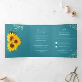 Convite Com Dobra Tripla Casamento Elegante De Girassol