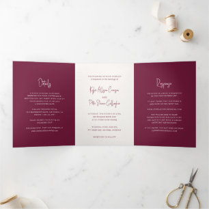 Convite Com Dobra Tripla Casamento Elegante de Script Manuscrito Moderno Bu