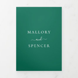Convite Com Dobra Tripla Casamento Elegante Verde Tradicional Emerald