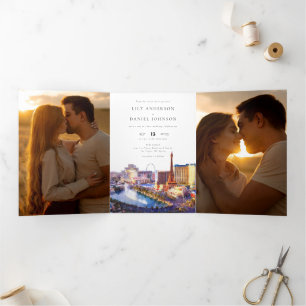 Convite Com Dobra Tripla Casamento em Las Vegas Nevada Código QR 3 Fotos