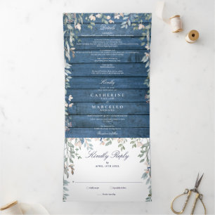 Convite Com Dobra Tripla Casamento Floral de Flores Silvestres em Madeira R