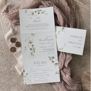 Convite Com Dobra Tripla Casamento Floral de Florestas Selvagens