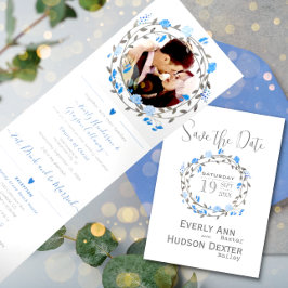 Convite Com Dobra Tripla Casamento Floral de Púrpura Elegante