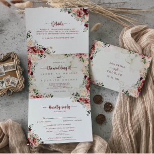 Convite Com Dobra Tripla Casamento Floral Rustic Summer