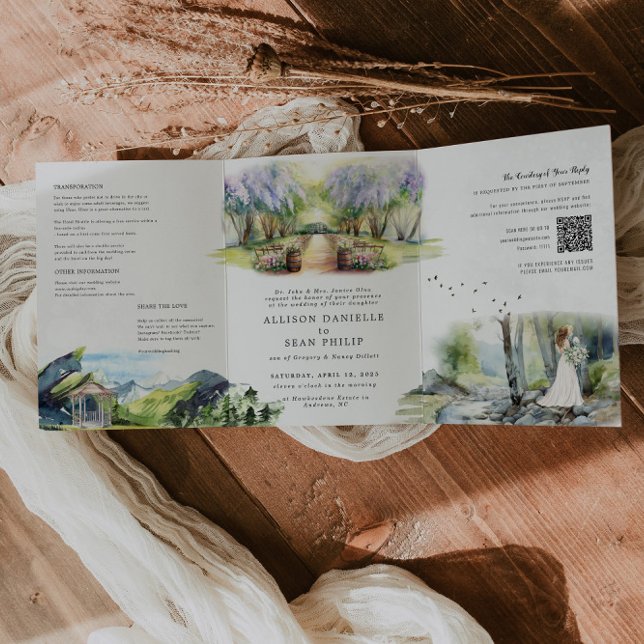 Convite Com Dobra Tripla Casamento Floresta Primavera Rústica (Criador carregado)