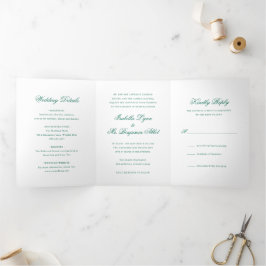 Convite Com Dobra Tripla Casamento Formal Tradicional Verde Esmeralda Elega