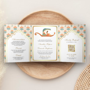 Convite Com Dobra Tripla Casamento Indiano Tradicional Doli Noiva Tudo em U