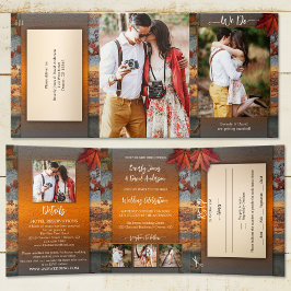Convite Com Dobra Tripla Casamento Industrial do Autumn Leaves
