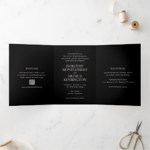 Convite Com Dobra Tripla Casamento Legante do Código QR Preto Moderno