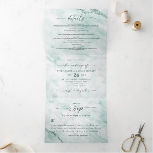 Convite Com Dobra Tripla Casamento Metálico Verde da Elegante Mint Pastel