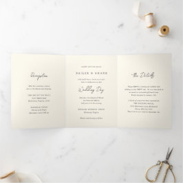 Convite Com Dobra Tripla Casamento Moderno Creme Simples
