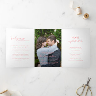 Convite Com Dobra Tripla Casamento Moderno de Foto Rosa Chic