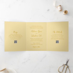 Convite Com Dobra Tripla Casamento Moderno do Código QR Amarelo da Manteiga