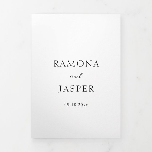 Convite Com Dobra Tripla Casamento moderno do código QR preto e branco simp (Cobrir)