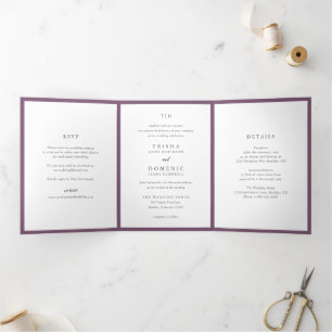 Convite Com Dobra Tripla Casamento Moderno do Monograma Roxo Elegante