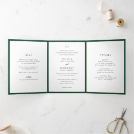Convite Com Dobra Tripla Casamento Moderno Elegante Emerald Green Monograma