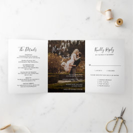 Convite Com Dobra Tripla Casamento Moderno Foto Elegante
