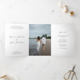 Convite Com Dobra Tripla Casamento Moderno Minimalista Negro e Branco
