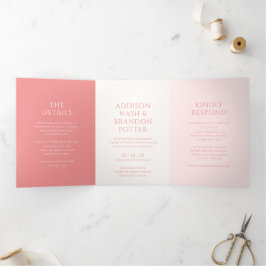Convite Com Dobra Tripla Casamento Moderno Rosa com Estilo