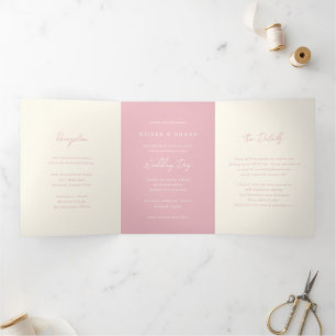 Convite Com Dobra Tripla Casamento Moderno Rosa Simples
