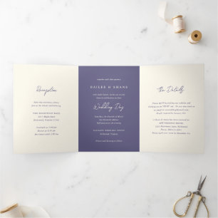 Convite Com Dobra Tripla Casamento Moderno Roxo Simples