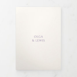 Convite Com Dobra Tripla Casamento Moderno Roxo Simples