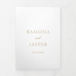 Convite Com Dobra Tripla Casamento Moderno Simples e Dourado