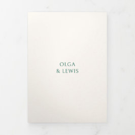 Convite Com Dobra Tripla Casamento Moderno Verde Esmeralda Simples