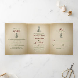 Convite Com Dobra Tripla Casamento no inverno de Árvore de Natal Elegante