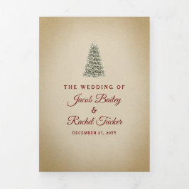 Convite Com Dobra Tripla Casamento no inverno de Árvore de Natal Elegante
