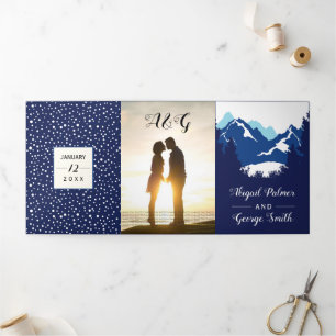 Convite Com Dobra Tripla casamento no inverno de fotografias de montanhas e