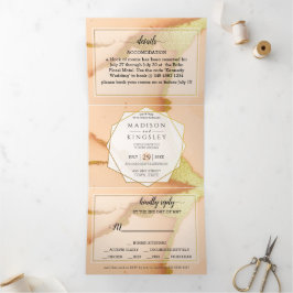 Convite Com Dobra Tripla Casamento 🌸 Óleo Coral Moderno