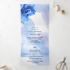 Convite Com Dobra Tripla Casamento Personalizado da Flor Azul