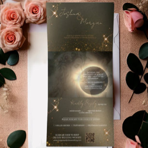 Convite Com Dobra Tripla Casamento Personalizado De Fotografia Eclipse Sola