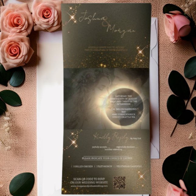 Convite Com Dobra Tripla Casamento Personalizado De Fotografia Eclipse Sola (Criador carregado)