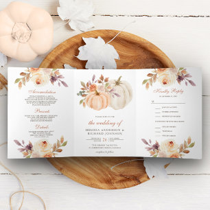 Convite Com Dobra Tripla Casamento Rustic Earthy Peach Floral Pumpkin