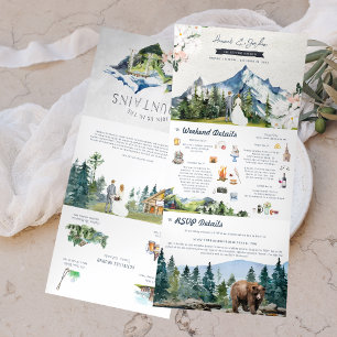 Convite Com Dobra Tripla Casamento Rustic Mountain   Ilustrado