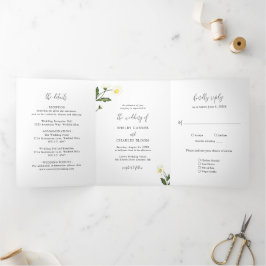Convite Com Dobra Tripla Casamento Rústico Floral Margarida Branca