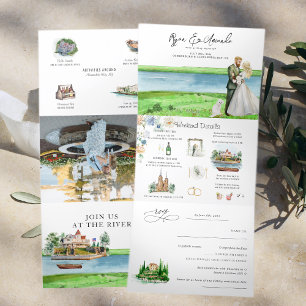 Convite Com Dobra Tripla Casamento Rústico no Rio Alexandria Bay