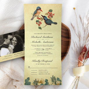 Convite Com Dobra Tripla Casamento Rústico Romântico Vintage Casal de Pássa