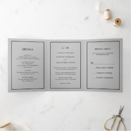 Convite Com Dobra Tripla Casamento Simples Da Cinza Moderna Elegante