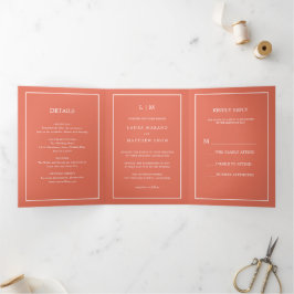 Convite Com Dobra Tripla Casamento Simples do Elegante Moderno Terracotta M