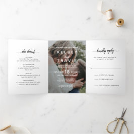 Convite Com Dobra Tripla Casamento Simples Foto Elegante Moderno