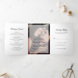 Convite Com Dobra Tripla Casamento Simples Foto Elegante Moderno