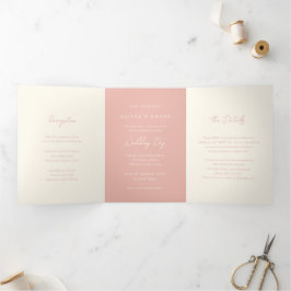 Convite Com Dobra Tripla Casamento Simples Moderno de Pêssego