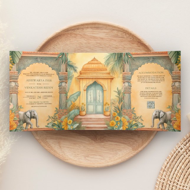 Convite Com Dobra Tripla Casamento Tradicional com Código QR de Foto do Sul (Criador carregado)