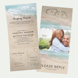 Convite Com Dobra Tripla Casamento Tropical Beach 3 em 1